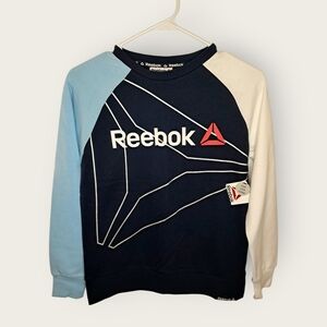 Reebok Boys Navy, Blue & White Colorblock Crewneck Pullover Sweatshirt
